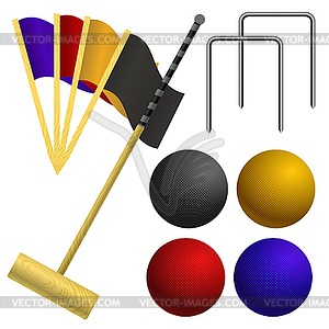 Set of objects for game of croquet - vector image