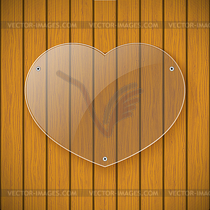 Glass plate in form of heart on background of woode - vector image