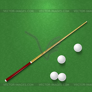 Cue and balls on pool table - vector clip art