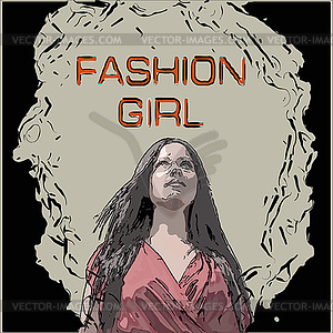 Design with beautiful young woman fashion look - vector clip art