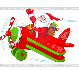 Santa Flying His Christmas Plane - vector clipart