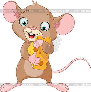 Mouse holding piece of cheese - vector clip art