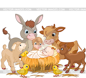 Holy child with animals - vector image