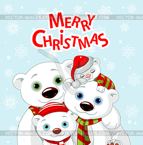 Christmas bear family greeting card - vector clipart / vector image