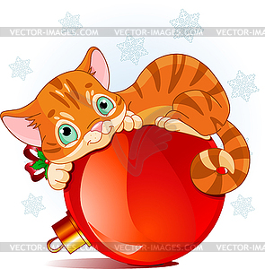 Christmas kitten - vector clipart