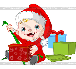 Christmas baby open gift - vector clip art