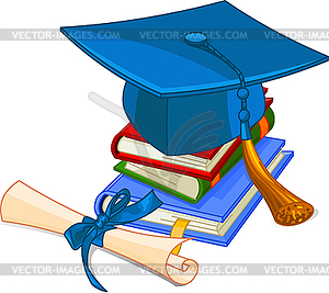 Graduation cap and diploma - vector image