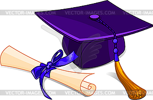 Выпускной шапку и диплом - векторный клипарт / векторное изображение