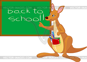 Cartoon Kangaroo near chalkboard - vector clip art