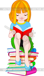 Girl reading book - vector clipart / vector image