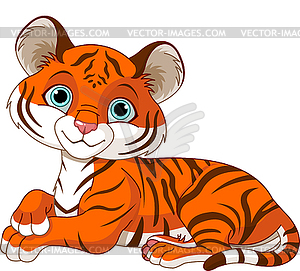 Resting little tiger cub - vector clipart