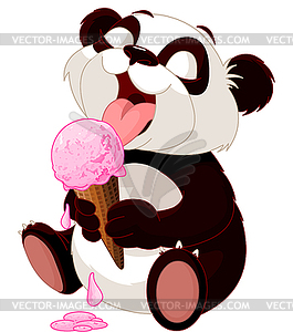 Panda eating ice cream - vector clipart