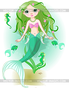 Mermaid Girl under sea - vector image
