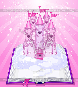 Magic castle appearing of book - vector image