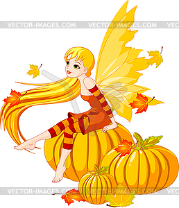 Autumn Fairy on Pumpkin - vector clipart