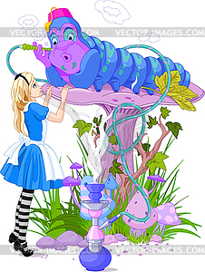 Alice and Blue Caterpillar - vector image