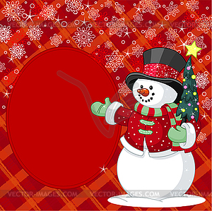 Snowman with Christmas tree place card - vector clipart