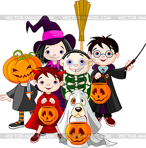 Halloween trick or treating children - vector clipart