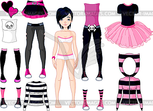 Girl with dresses. Emo stile - vector clipart