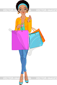 African Girl with shopping bags - vector clipart