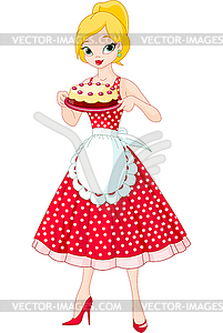 Young Woman Serving Cake - vector clipart