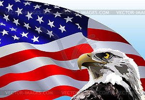 Белоголовый орлан Американский флаг - изображение векторного клипарта
