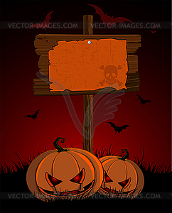 Halloween wooden sign - vector image