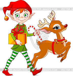 Christmas Elf и Рудольф - изображение в векторном формате
