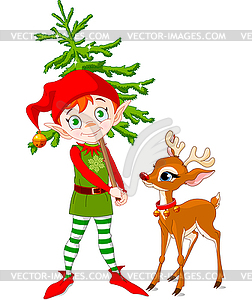 Elf and Rudolf - vector clipart