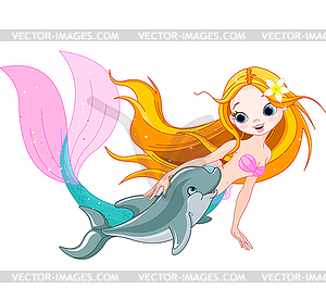 Cute Mermaid and dolphin - royalty-free vector image