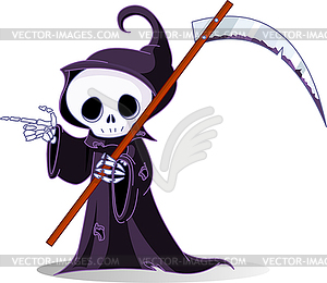 Cartoon grim reaper pointing - vector image