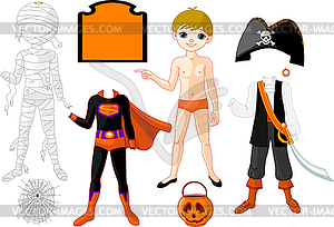 Boy with costumes for Halloween Party - royalty-free vector clipart