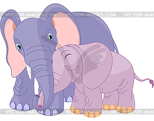 Слон матери и ее ребенка - векторный клипарт Royalty-Free