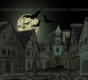 Spooky night at town - vector clip art