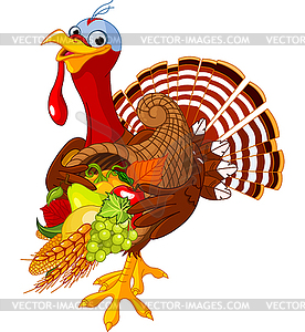 Turkey with cornucopia - vector EPS clipart