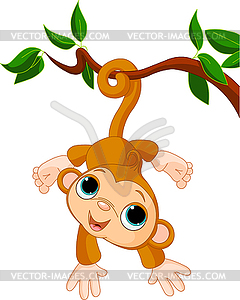 Детские обезьяна на дереве - иллюстрация в векторе