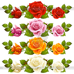 Rose horizontal vignette on background. Red, pin - color vector clipart