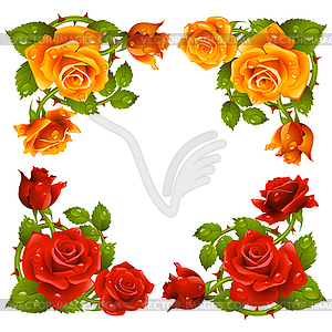 Rose corner . Red and yellow - vector image