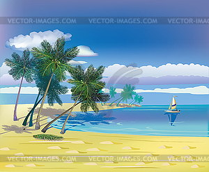 The sea, yachts, palm trees.Travel . - vector clip art