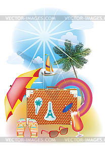 The sea, yachts, palm trees.Travel . - vector clip art