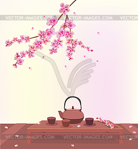Sakura . Tea ceremony.Menu  - vector clipart