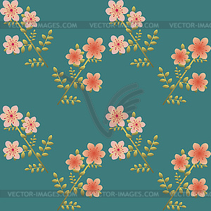 Seamless floral pattern with red and pink flower - vector image