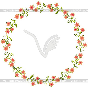 Floral circle with red flowers and leaves - vector clipart