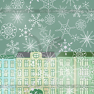 City street and snow fall - vector image