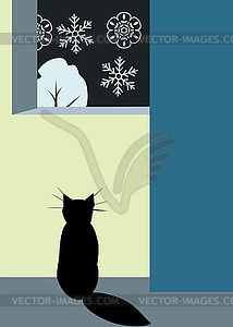 Cat and window - vector image