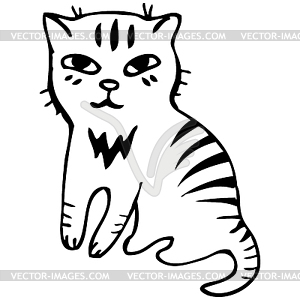  Tabby cat. Black outline sketch - vector clip art