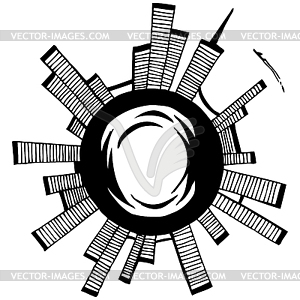  City. Black outline sketch - vector image