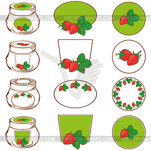 Set of labels for strawberry jam - vector EPS clipart