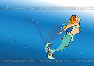 Mermaid floating in sea - vector clip art