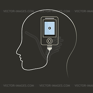 Phone in brain - vector clipart